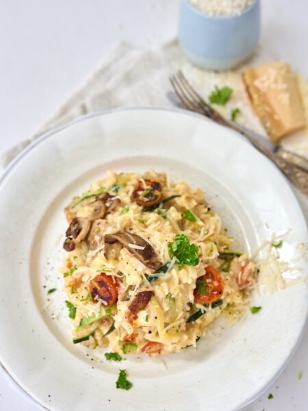 risoto austerservikute, suvikõrvitsa ja tomatitega