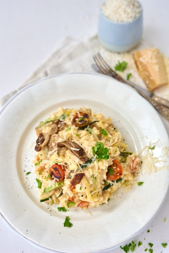 risoto austerservikute, suvikõrvitsa ja tomatitega